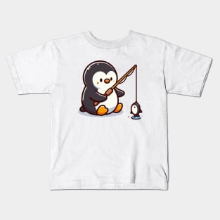 Cute penguin Fishing Kids T-Shirt